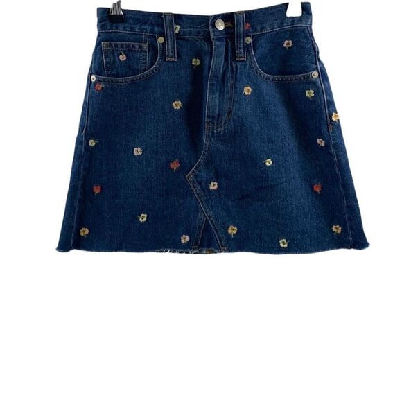Madewell Rigid Denim A Line Embroidered Skirt Size 23 - Picture 1 of 10